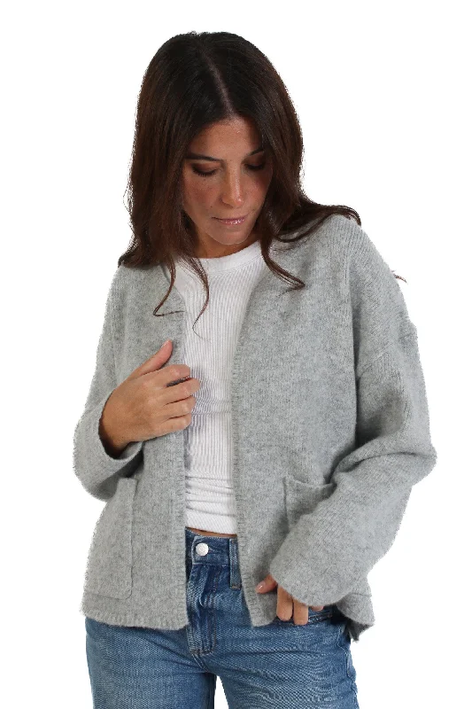 cable knit women cardigan with intricate patternsLight Grey Sam Cardigan