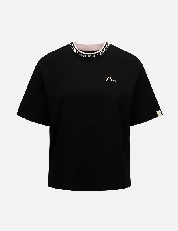 Distressed Women T Shirt with a Laid - Back AestheticLogo Jacquard Collar T-Shirt