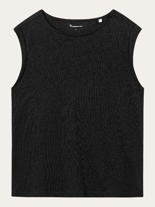 V - Neck Women T Shirt to Enhance the NecklineLoose fold up linen t-shirt - Black Jet