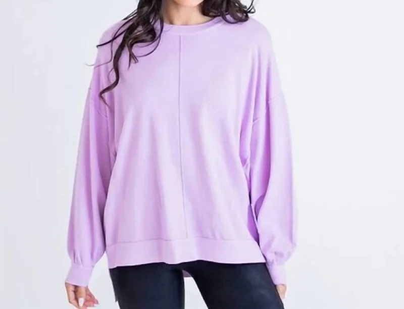 Plus Size Women's Embroidered Sweaters in Ethnic StylesLucy Crew Neck Sweater In Lavender