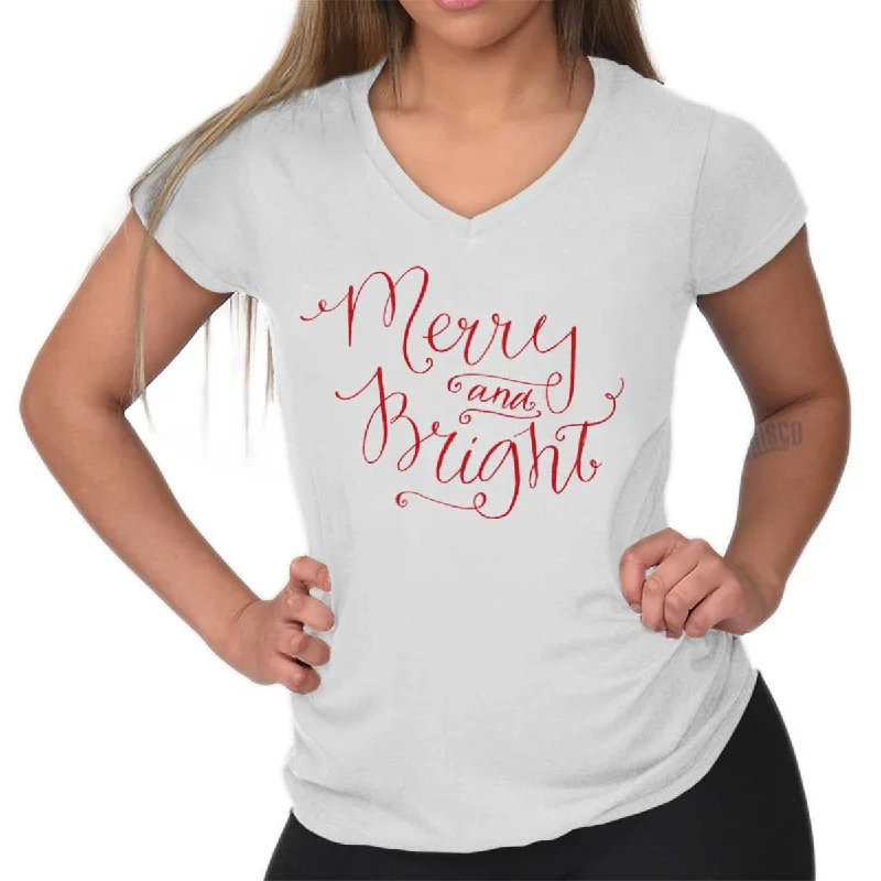 Moisture - Wicking Women T Shirt for Active LifestylesMerry And Bright Junior Fit V-Neck T-Shirt