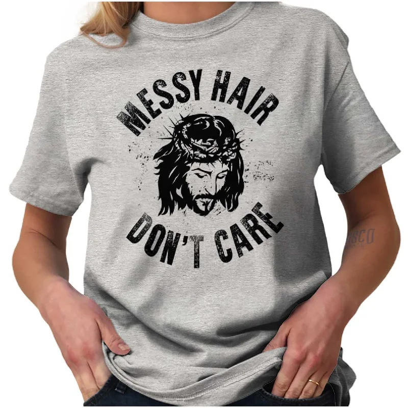 Crop Top Women T Shirt to Pair with High - Waisted BottomsMessy Hair Jesus T Shirt