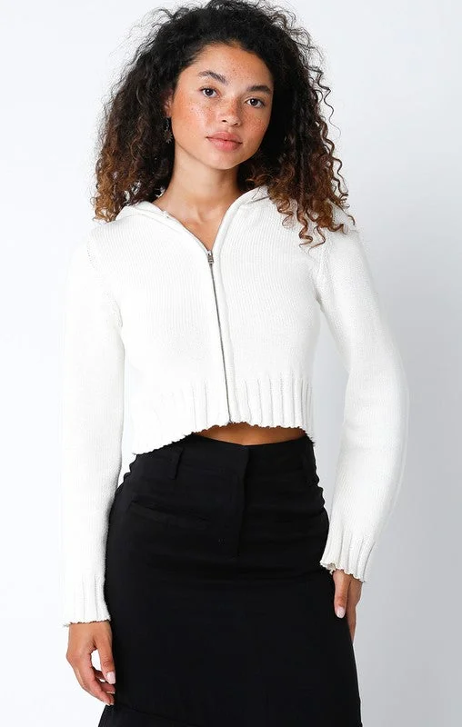 V - Neck Women's Ribbed Wool Sweaters for FallMira Jacket-White