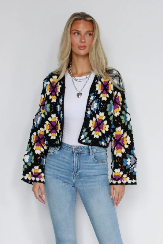 cashmere blend women cardigan for a luxurious feelMiss Daisy Crochet Cardigan in Multi