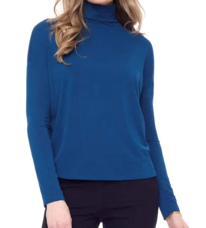 Split - Hem Women's Linen Blend Sweaters for SpringMorgan Turtleneck Top In Azure