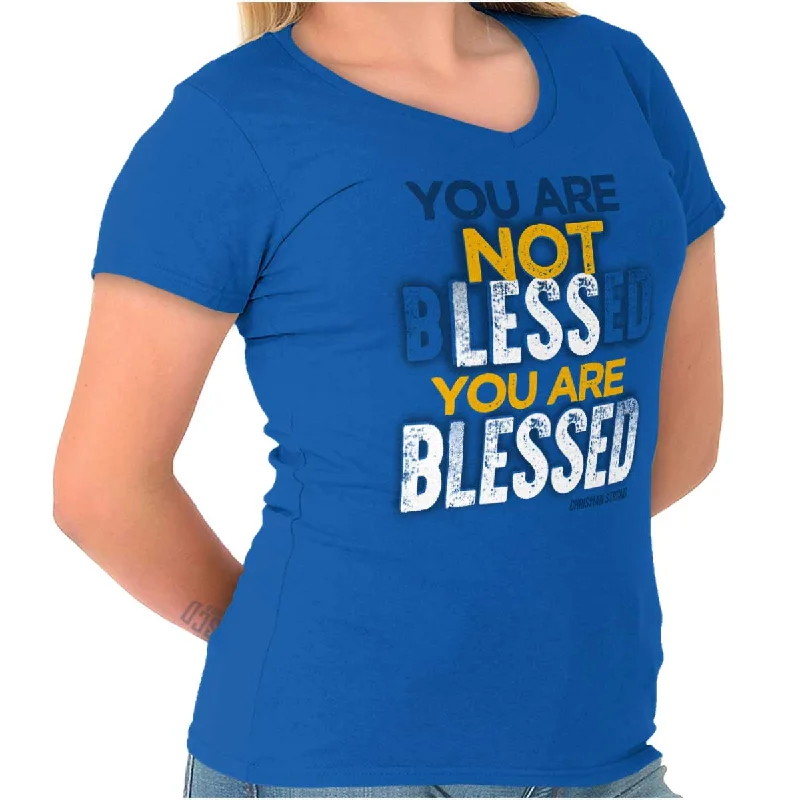 Graphic Print Women T Shirt for a Trendy StatementNot Less Blessed Junior Fit V-Neck T Shirt