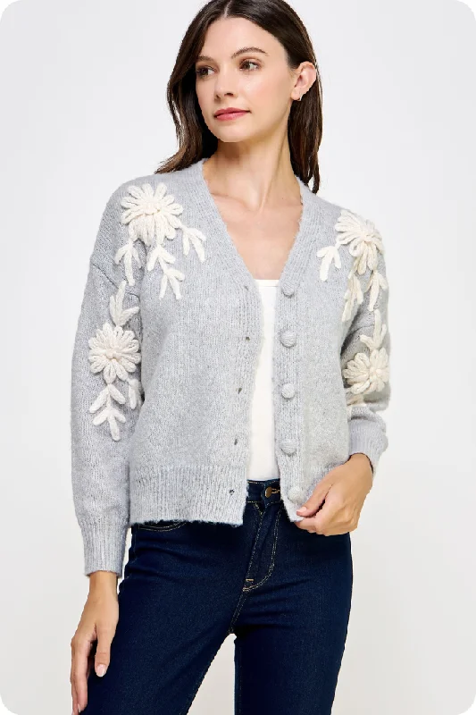 cropped women cardigan to pair with high - waisted jeansPenelope Floral Embroidered Cardigan