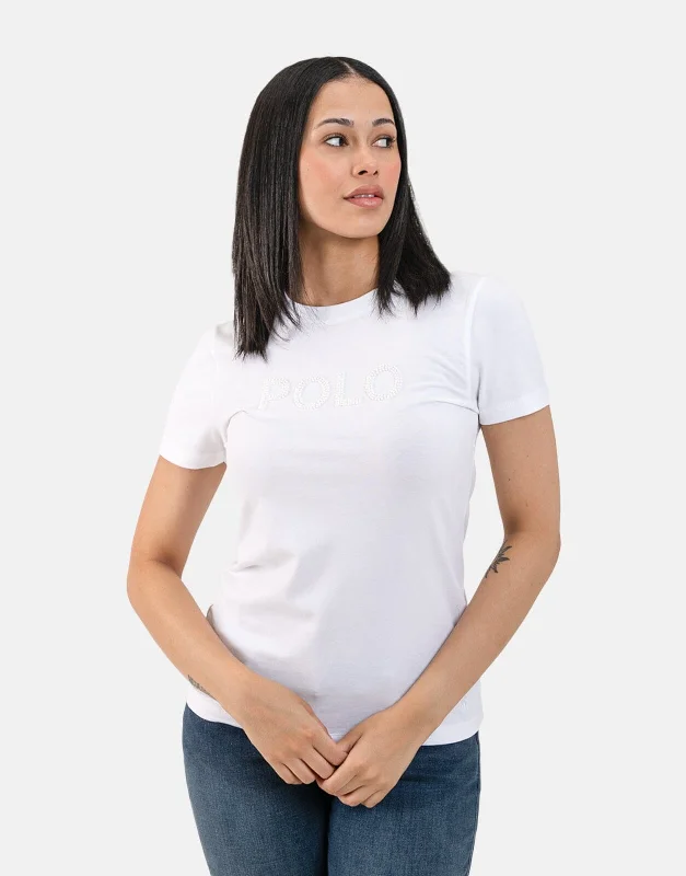 Puff Sleeve Women T Shirt for a Fashion - Forward LookPolo Addison Beaded White T-Shirt