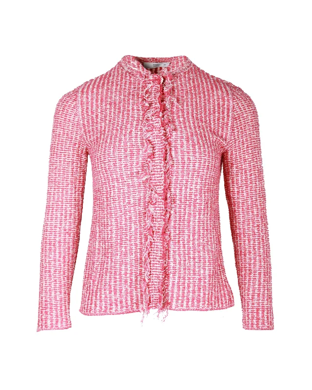 machine washable women cardigan for easy carePrada Tweed Cardigan in Pink Cotton