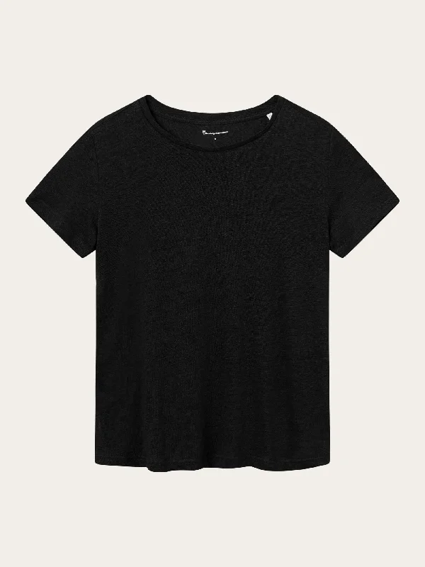 Embroidered Women T Shirt with Intricate DetailsReg linen t-shirt - Black Jet