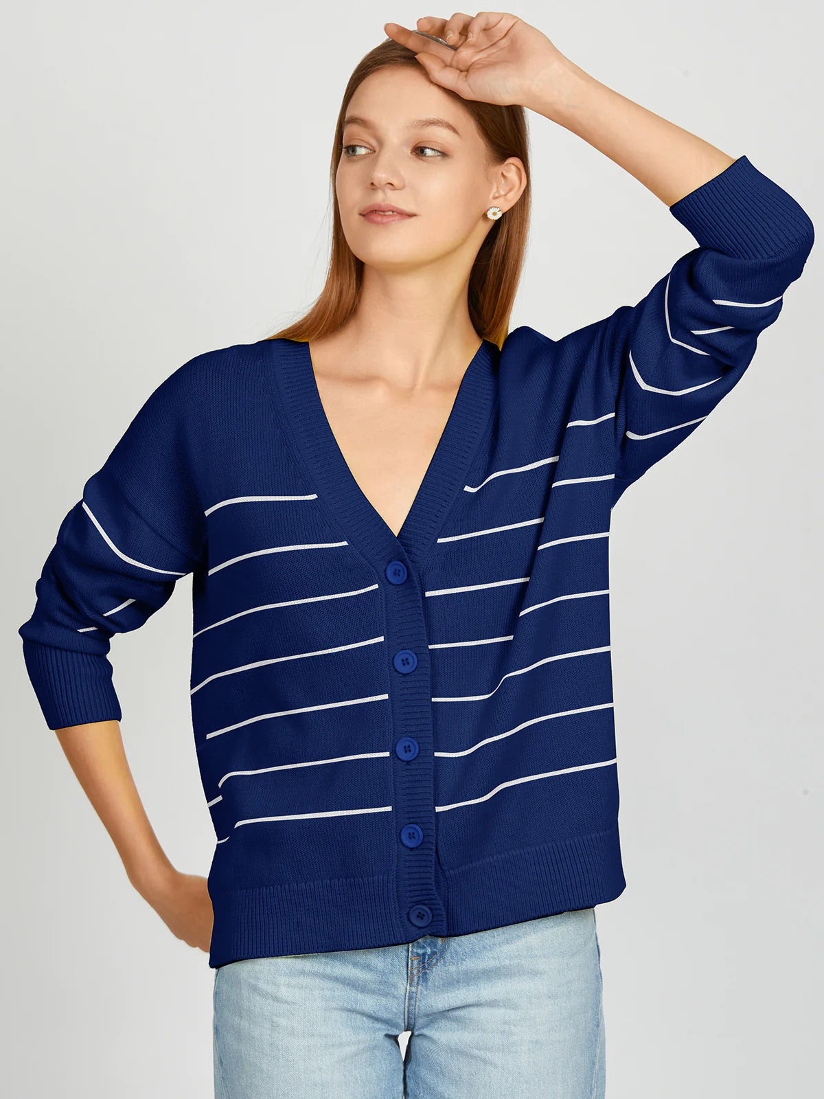 hooded women cardigan for added warmth and styleRelax Stripe Cardigan in Dark Blue Multi