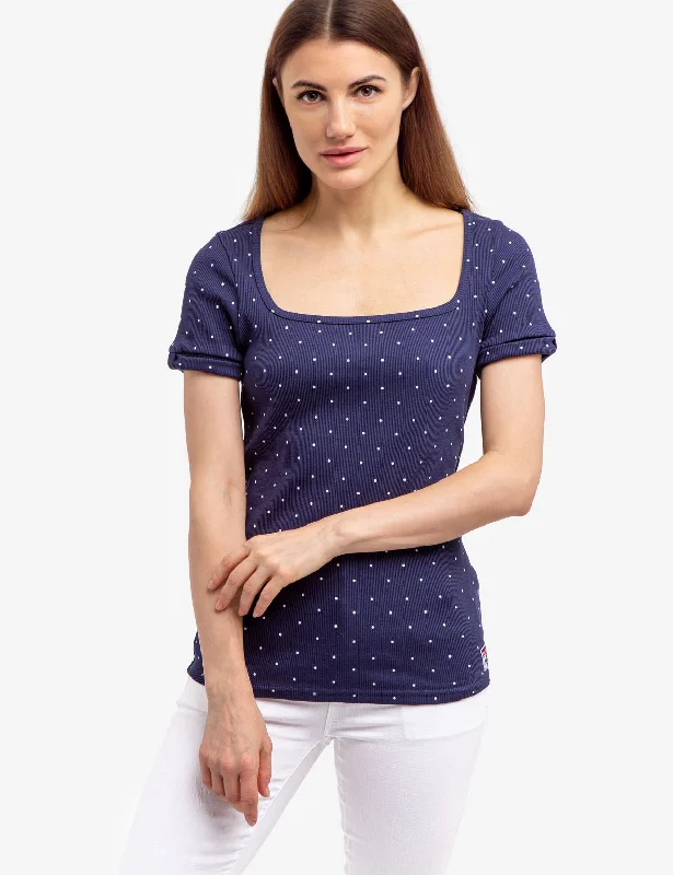 Sheer Women T Shirt for a Stylish and Alluring LookRIB SQUARE NECK DOT T-SHIRT