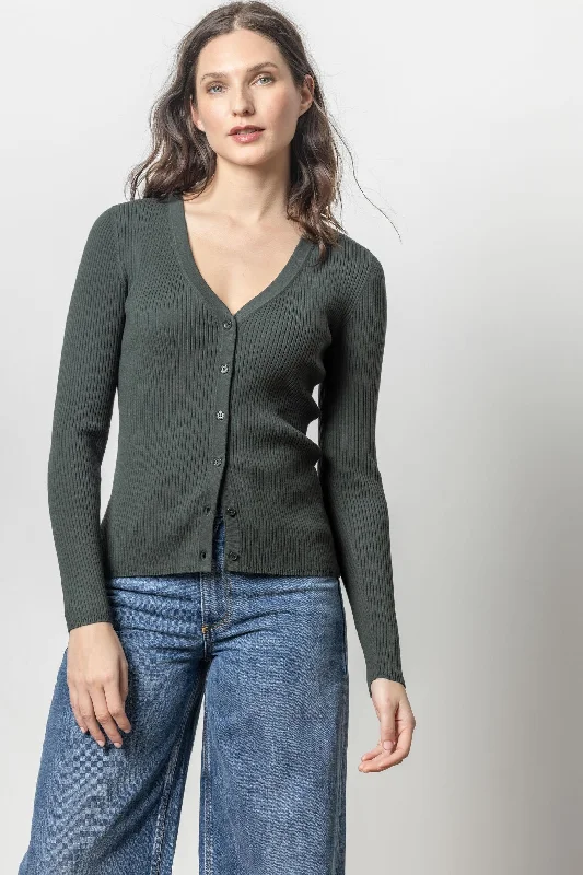 cashmere blend women cardigan for a luxurious feelRibbed Cardigan Sweater in Loden