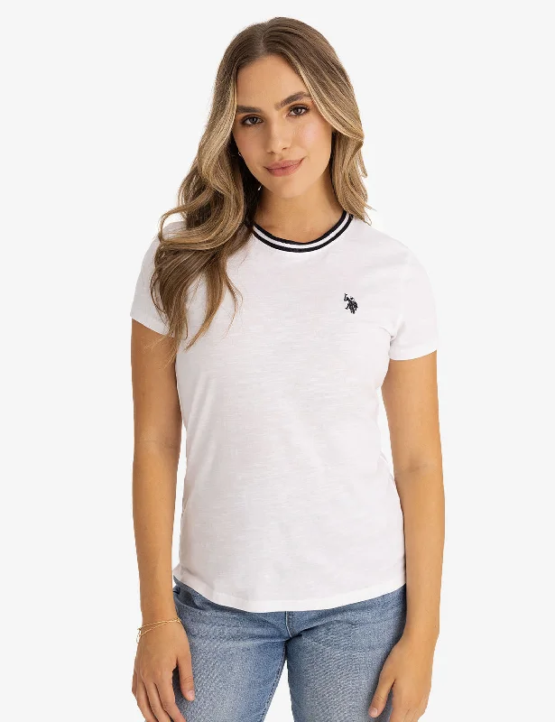 V - Neck Women T Shirt to Enhance the NecklineRINGER NECK TRIM T-SHIRT