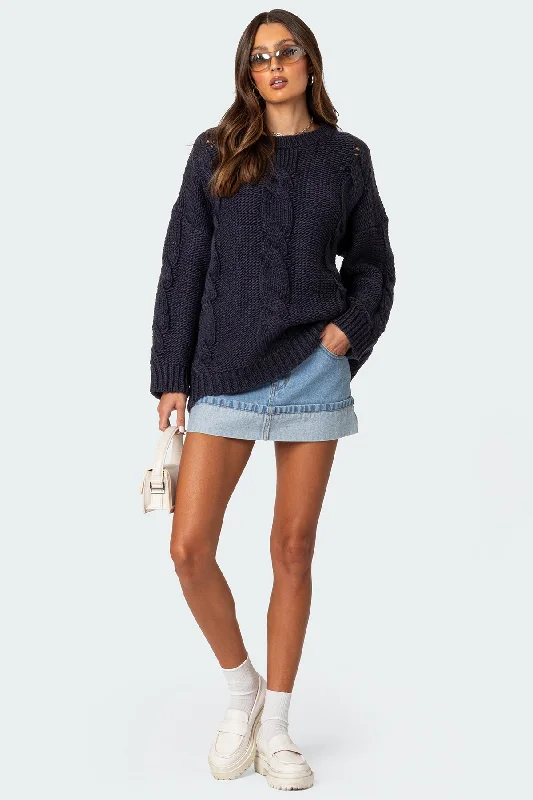 Hooded Women's Fleece - Lined Sweaters for WinterAlene Oversized Cable Knit Sweater