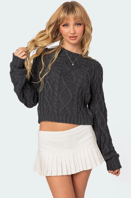 Plus Size Women's Belted Cable Knit SweatersPoppy Cable Knit Sweater