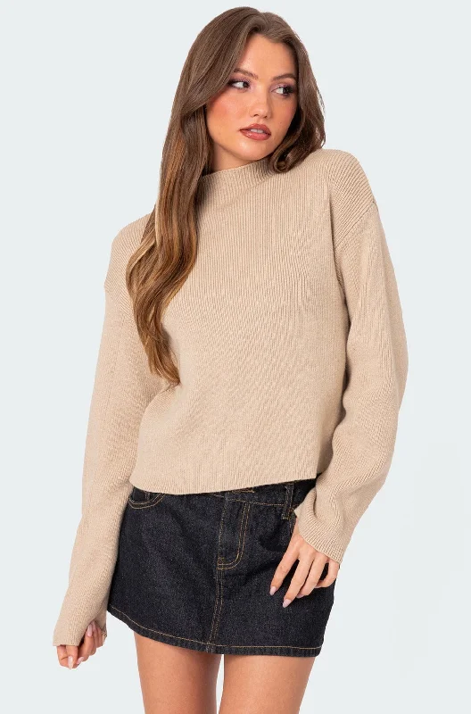 Boat Neck Women's Merino Wool Sweaters in Neutral ShadesKimberly Mock Neck Sweater