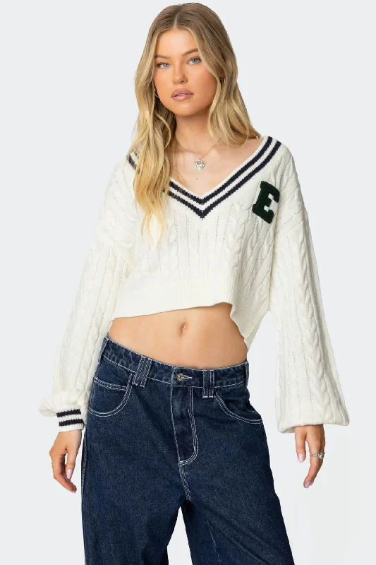 Plus Size Women's Oversized Chunky Knit SweatersCollegiate Cropped Cable Knit Sweater