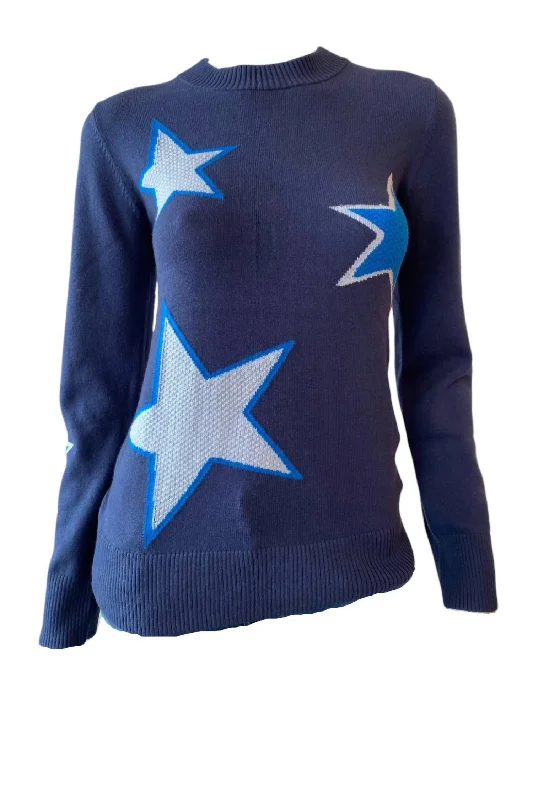 Cropped Women's Angora Blend Sweaters for a Trendy LookSanna Star Crew Neck Sweater In Frost Blue/bayou Blue