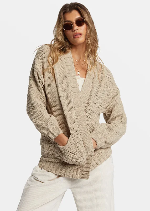 ribbed women cardigan with a classic textureSea Side Cardigan - Cobblestone