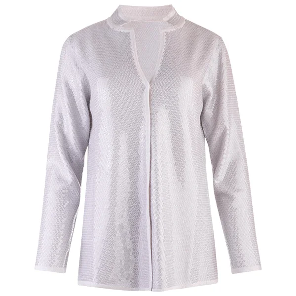 oversized women cardigan for a trendy and cozy lookSequin Inverted Notch Collar Cardigan in Alabaster