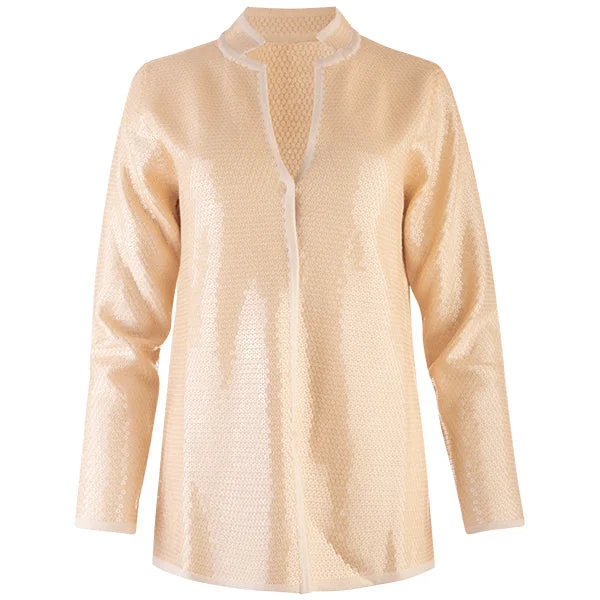 lightweight women cardigan for spring and fallSequin Inverted Notch Collar Cardigan in Clay