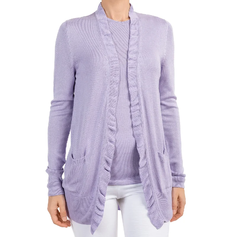 ribbed women cardigan with a classic textureSilk Viscose Cardigan in Lavender