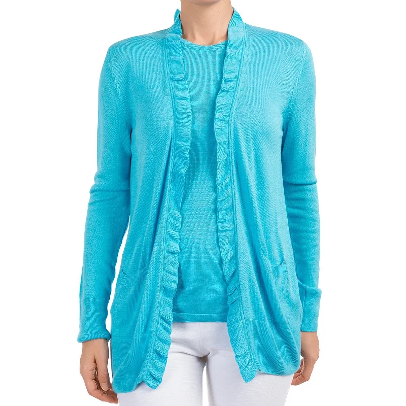 cropped women cardigan to pair with high - waisted jeansSilk Viscose Cardigan in Turquoise