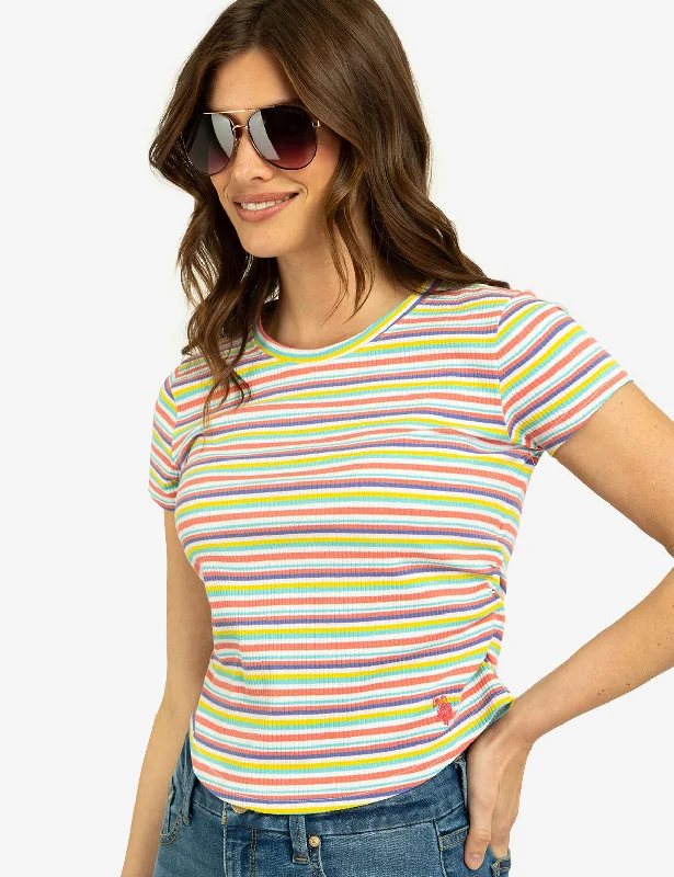 Plus Size Women T Shirt for a Comfortable and Flattering FitSTRIPE RUCHED SIDE TOP