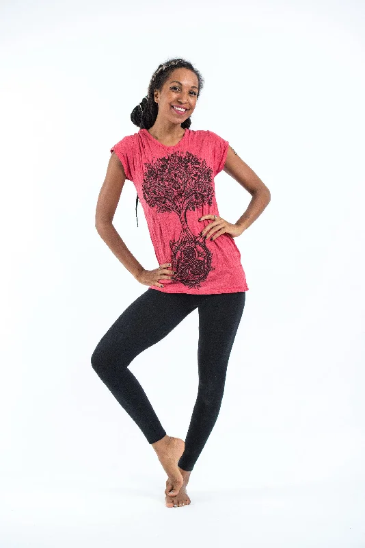 Tie - Dye Women T Shirt with a Bohemian VibeWomens Celtic Tree T-Shirt in Red