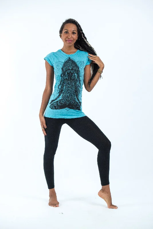 Organic Cotton Women T Shirt for Eco - Conscious WearersWomens Ganesh Mantra T-Shirt in Turquoise