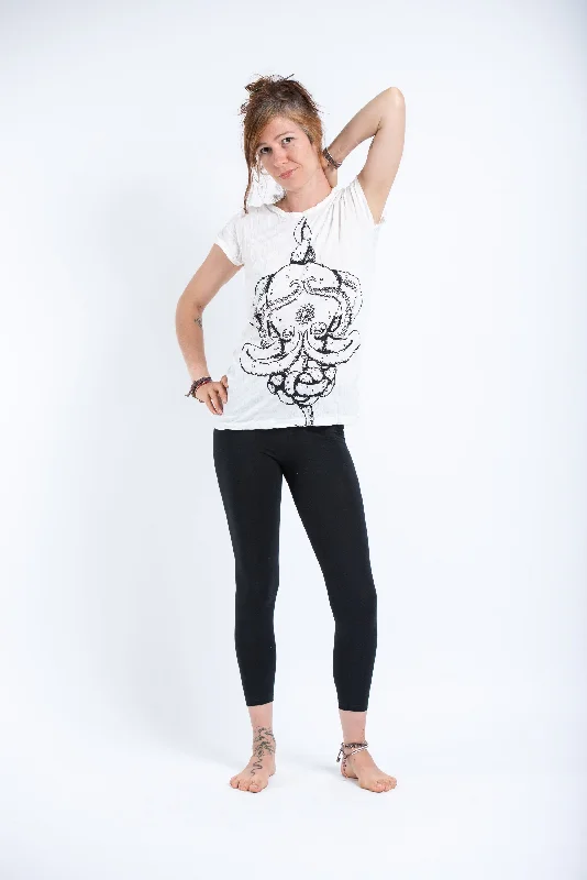 Crop Top Women T Shirt to Pair with High - Waisted BottomsWomens Octopus Mandala T-Shirt in White