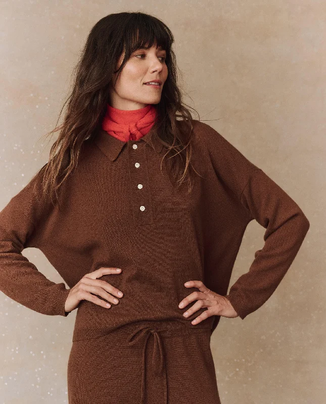 Button - Down Women's Shetland Wool Sweaters in Traditional PatternsThe Cashmere Polo Sweater. -- Santal