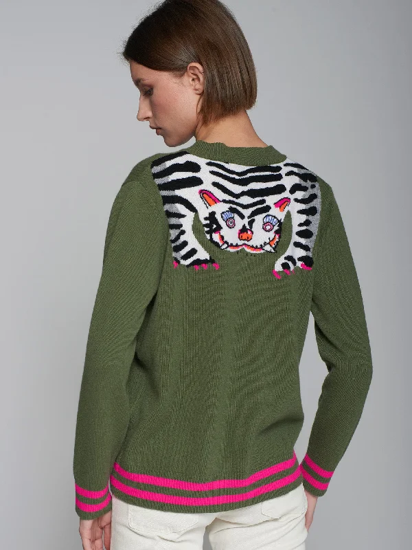 plus size women cardigan for comfortable layeringTheresa Tiger Cardigan in Green