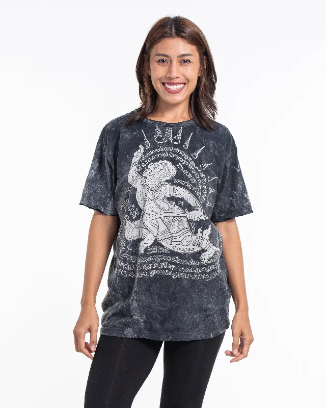 V - Neck Women T Shirt to Enhance the NecklineUnisex Hanuman Tattoo Stone Washed Cotton T-Shirt in Black