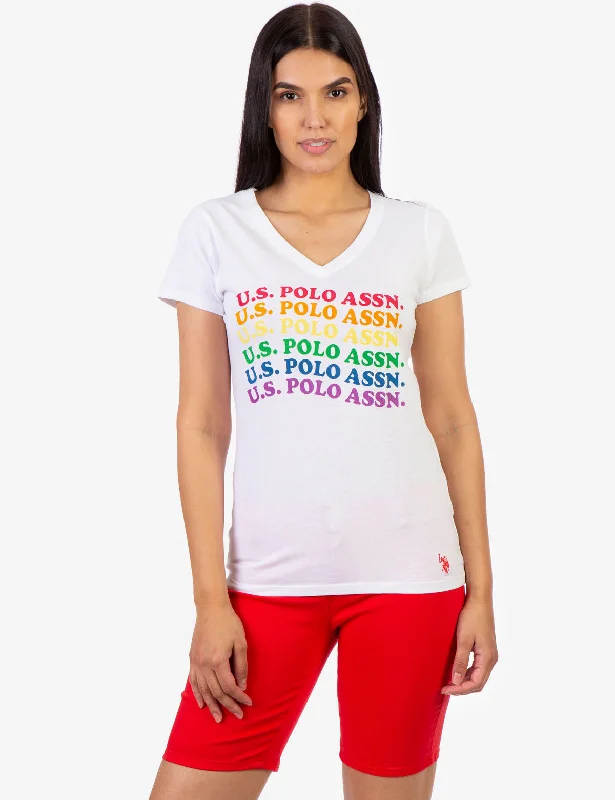 Striped Women T Shirt in a Classic PatternUSPA RAINBOW WAVE GRAHIC T-SHIRT