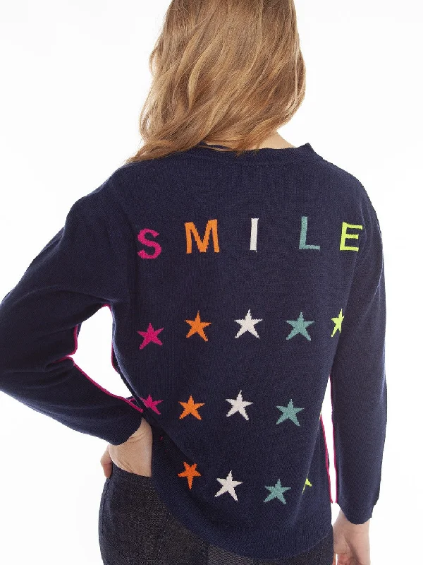 Cropped Women's Angora Blend Sweaters for a Trendy LookVilagallo Navy/Pink Simone Jumper