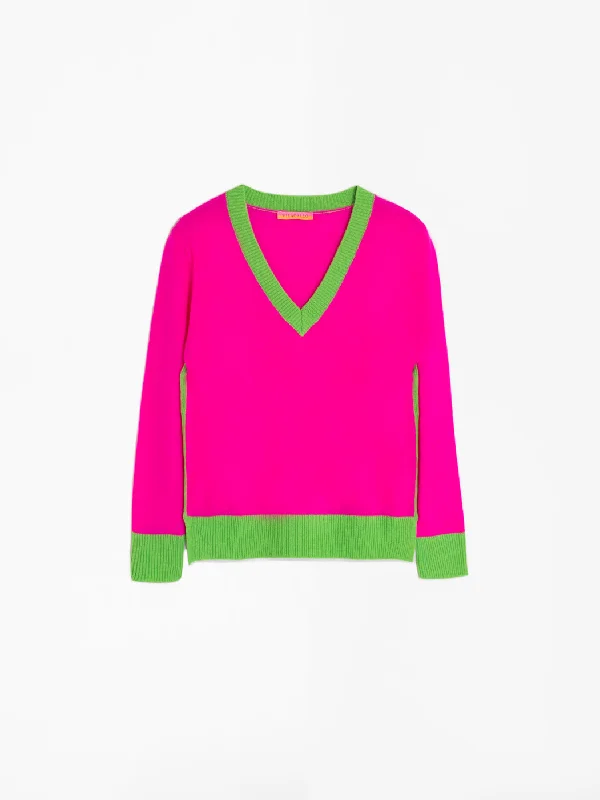 Plus Size Women's Side - Slit Sweaters in Bold SolidsVilagallo Knitted Pink & Green Pietra Jumper