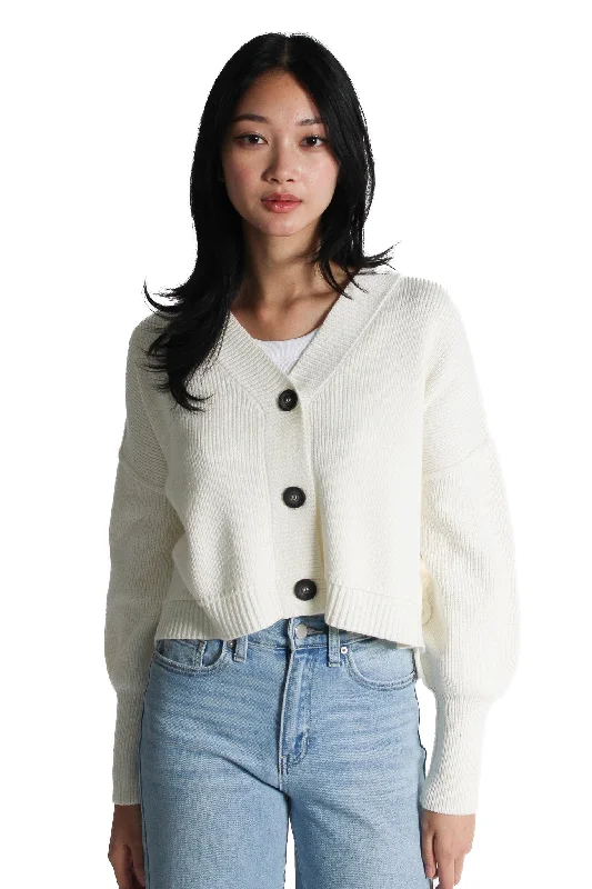 color block women cardigan with bold huesWinter White Sumire V-Neck Cardigan