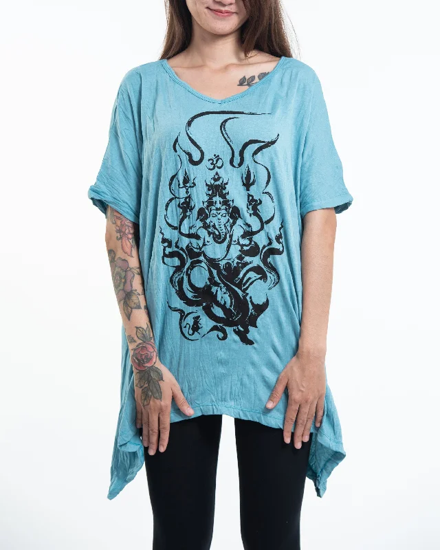 Crew Neck Women T Shirt with a Timeless DesignWomens Ganesh Chakra Loose V Neck T-Shirt in Turquoise