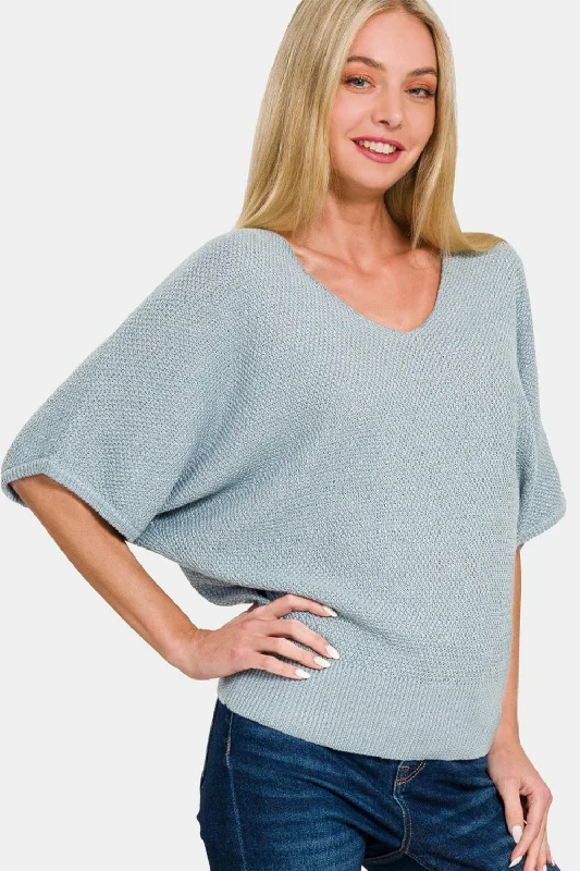 Split - Hem Women's Linen Blend Sweaters for SpringZenana V-Neck Short Sleeve Dolman Sweater