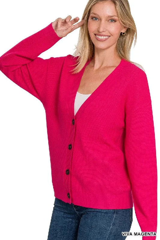 button down women cardigan with vintage buttonsZoey Viscose Sweater Cardigan Magenta