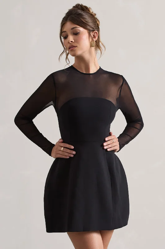 Ruffled Women Dress with Multiple Layers for a Playful and Girly StyleAusten | Black Mesh Long-Sleeve Mini Dress