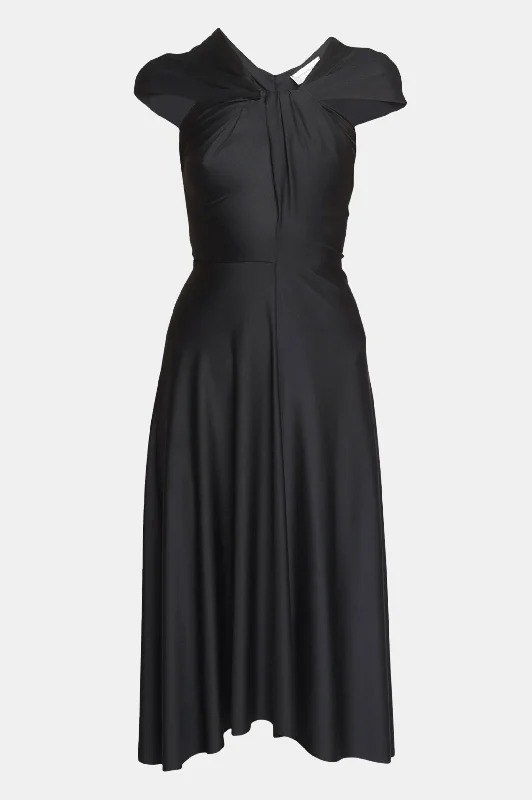 Pleated Women Dress with a Timeless and Elegant TextureCap Sleeve Draped Dress in Black