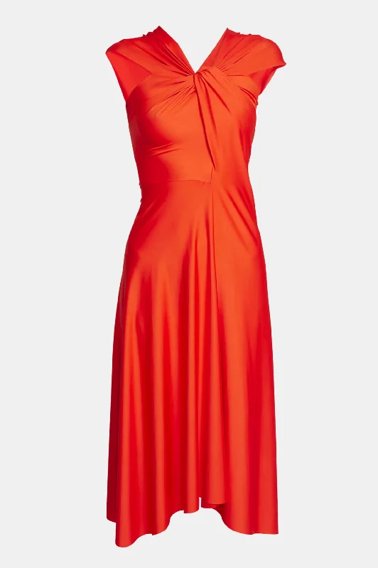 Mermaid - Style Women Dress with a Fitted Silhouette for Special OccasionsCap Sleeve Draped Dress in Red