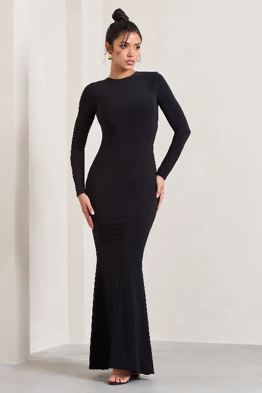 Empire Waist Women Dress to Accentuate the Bust and Conceal the WaistDonna | Black Long-Sleeved Open-Back Maxi Dress