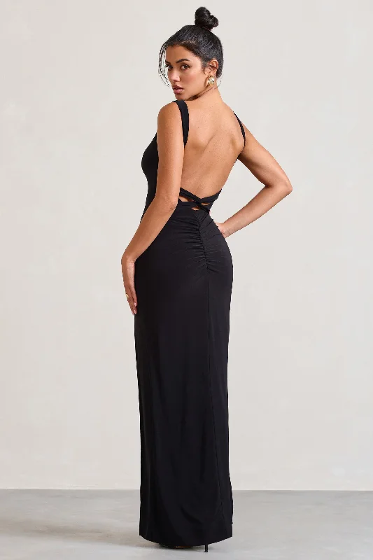 Shift Women Dress with a Simple and Classic Design for Everyday WearElle | Black Square-Neck Open-Back Split Maxi Dress