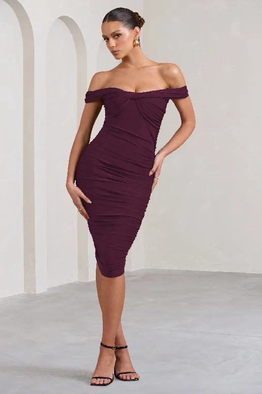 Sheath Women Dress with a Tailored Fit for a Professional LookGratitude | Plum Off The Shoulder Ruched Midi Dress