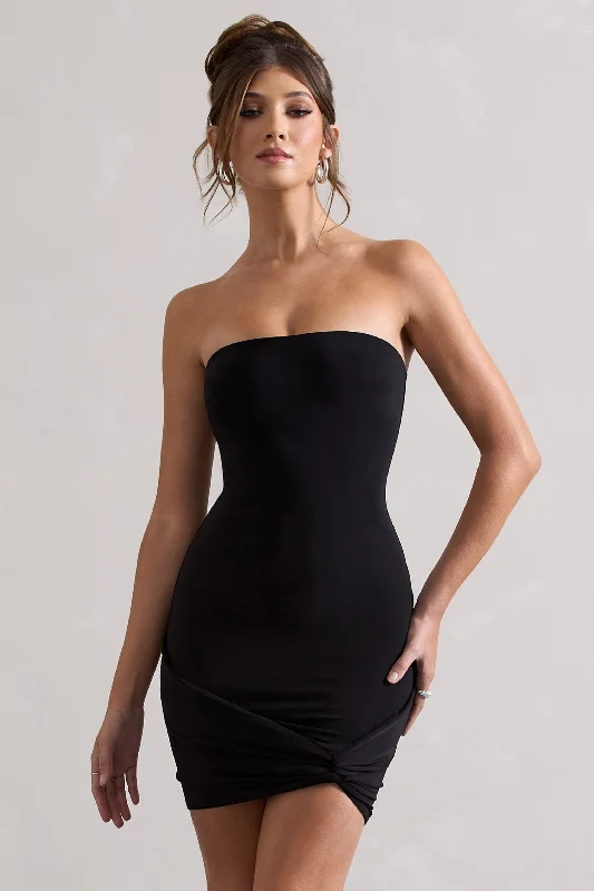 Backless Women Dress for a Sexy and Alluring Look at Evening EventsJamie | Black Strapless Mini Dress With Knot Skirt