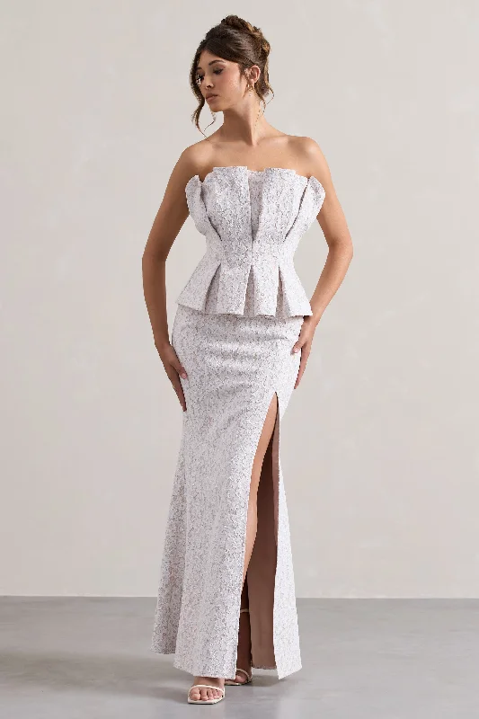 Sheath Women Dress with a Tailored Fit for a Professional LookKaleido | White Lace Strapless Ruffled Split Maxi Dress